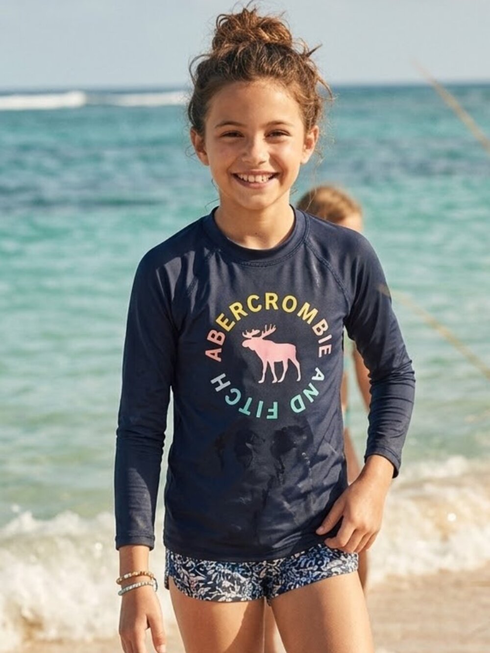 Abercrombie Kids Girl's Size 9/10 Navy Long Sleeve UPF 50+ Rashguard Shirt